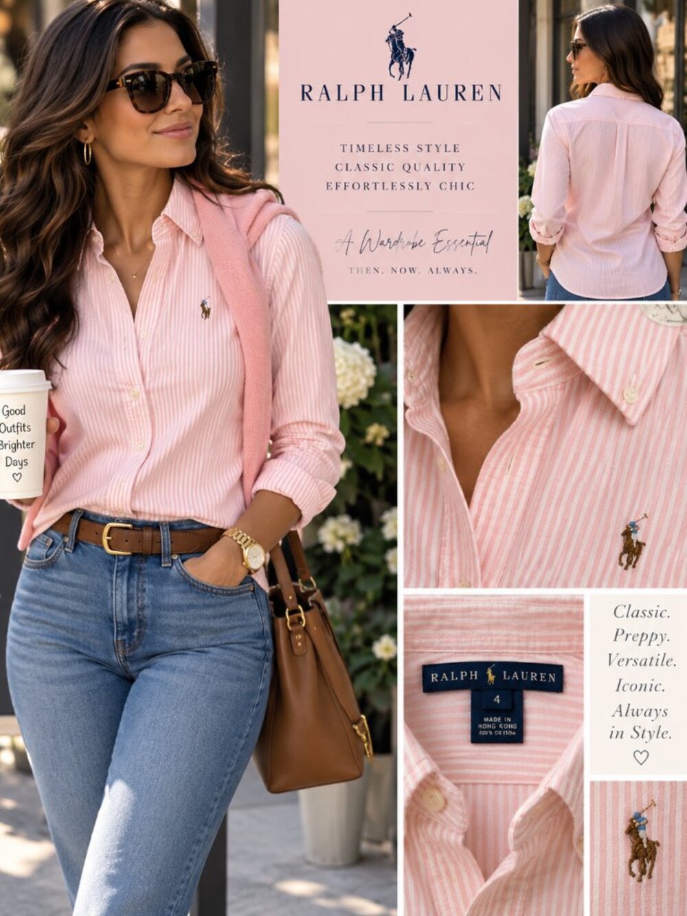 Vintage Ralph Lauren Womens 4 Pink Stripe Oxford Button Down Shirt Pony 90s